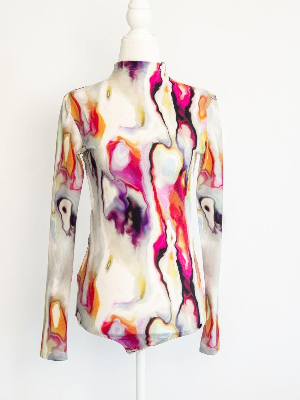 Silvia Tcherassi Multicolor Abstract Marble Mock-Neck Long Sleeve Top